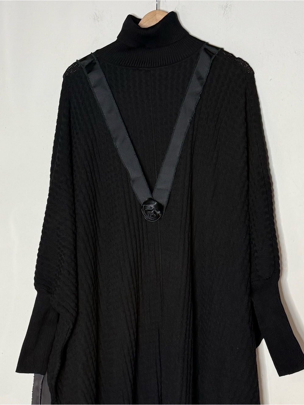 Avant Garde Oversized Embellished Mock Neck Knit High Low Sweater Dress XL Black - Picture 4 of 14